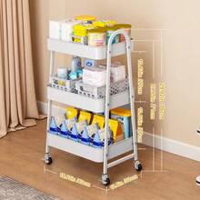 3-Tier Mobile Storage Cart, Steel Frame Structure, With Handle & 2 Brakes, Easy Assembly, Suitable For Bedroom, Laundry Room And Bathroom Storage - Multicolor - View 4