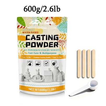 600克树脂浇铸粉（包装升级），20-30分钟脱模，水活化石膏粉，用于工艺浇铸，易于混合和自流平，DIY家庭艺术石膏粉浇铸套装。