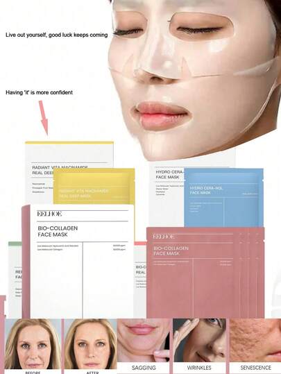 Bộ 3 mặt nạ collagen dưỡng sâu, dưỡng ẩm và làm dịu da, không cồn, không hương liệu, phù hợp với mọi loại da, mặt nạ ngủ collagen, mỏng nhẹ và dễ thẩm thấu; Bộ 4 mặt nạ collagen, mặt nạ ngủ collagen sinh học dưỡng sâu, dưỡng ẩm và se khít lỗ chân lông dành cho nam và nữ.