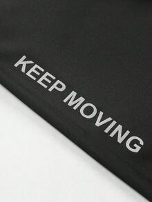 1件装男士直筒字母印花拉链口袋休闲运动裤，夏季 - 黑色 - 查看 7