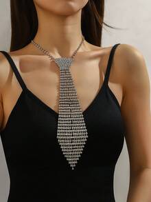 1pc Rhinestone Sparkling Tie, Fashion Arrow Shaped Tie For Wedding Dress - Silver - View 1