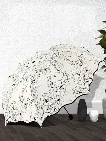 1把遮阳伞，防紫外线，黑色涂层，晴雨两用，轻便小巧，全自动，便携可折叠，男女皆宜