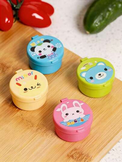 圆形卡通可爱调味盒带盖，多功能调味料收纳盒，厨房香料整理盒，防尘调味品容器，适用于盐、糖、胡椒等，家用烹饪调味罐