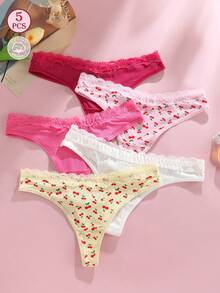 5pcs Women Sexy And Cute Low Waist Thong Panties - Multicolor - View 2