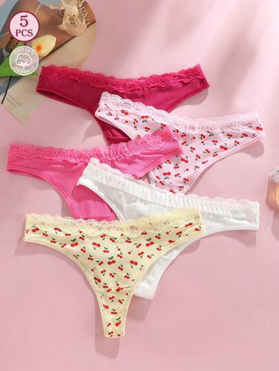 5 peças de calcinhas femininas sensuais e fofas de cintura baixa