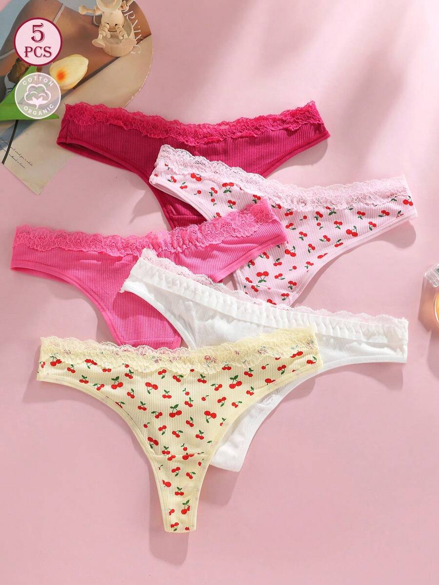 5pcs Women Sexy And Cute Low Waist Thong Panties