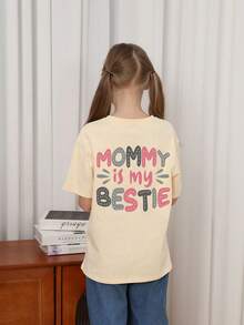 Tween Girl Casual Fun Print Crew Neck Short Sleeve T-Shirt, Summer Top - Apricot - View 2