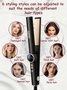 带显示屏的直发器，直发和卷发双重功能，温度可调，适用于刘海和各种发型设计 - 黑色 - 查看 9