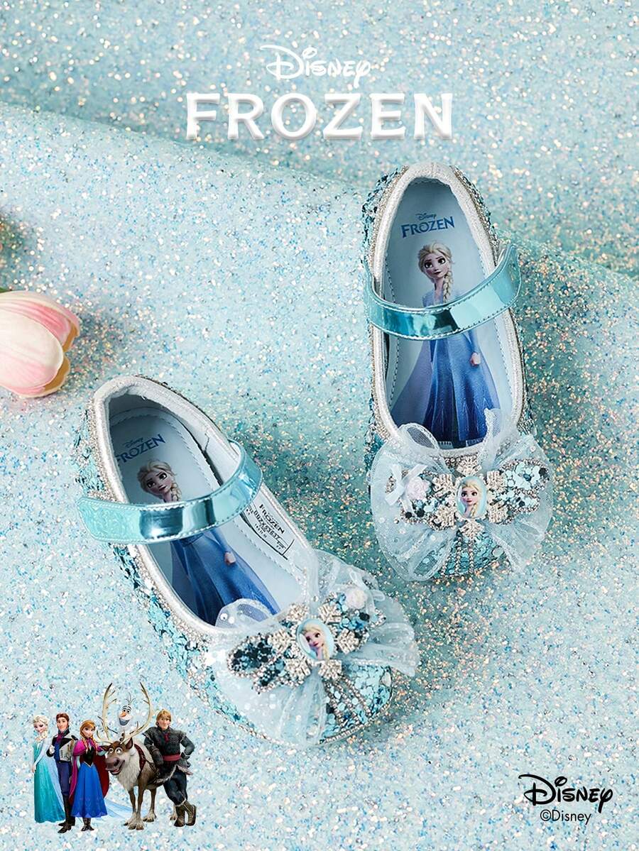 Disney 1 Pair Licensed Princess Shoes, Suitable For Daily And Holiday Outdoor Wear, Comfortable, Non-Slip, Breathable (Children Flat Shoes, Girls Shoes, Princess Shoes, Queen Shoes) - Baby Blue - View 1
