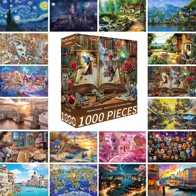 1000pcs Jigsaw Puzzle Toy, Size 70cm*50cm, Oil Painting Landscape & Cartoon Pattern, Adult Stress Relief, Decorative Art, Suitable For Halloween, Christmas, Birthday Gifts