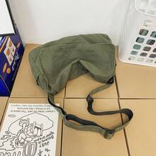 Dedoo Túi đeo chéo cổ điển đơn giản, chất liệu vải canvas dày dặn, kiểu dáng casual, dung tích lớn, phong cách Mỹ, phù hợp cho sinh viên, những chuyến đi ngắn, túi vải đơn giản phong cách đường phố. - màu xanh lá - Xem 8