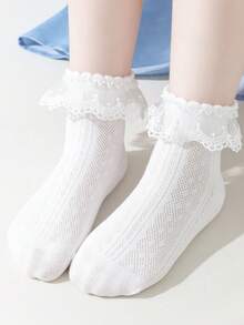 1pc Kids Heart Lace Mesh Socks, White Girls Soft Breathable Short Socks, Cute & Fashionable For Spring/Summer - Multicolor - View 8