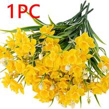 1 pieza Planta de narciso artificial con textura de mármol blanco resistente a los rayos UV, adecuada para decoración del hogar y fiestas, material de plástico duradero, textura realista, decoración del hogar con planta artificial - Multicolor - Ver 13