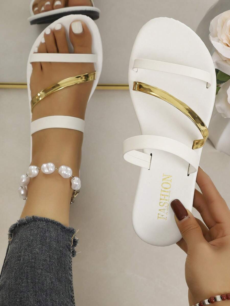 Sandal quai mảnh đính đá cho nữ, thích hợp đi biển, đi làm và mang hàng ngày vào mùa hè. - trắng - Xem 1