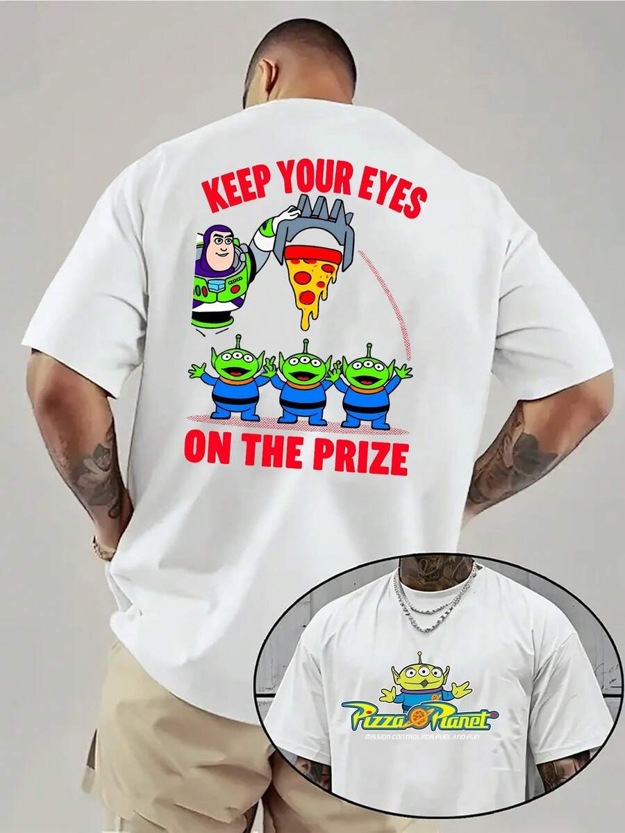 Disney Officially Authorized! Toy Story Alien "Daaaaaad" Funny Stalk Double-Sided Pattern, Short-Sleeved T-Shirt Is Unisex In Summer, Casual Wear, Birthday Gift, Everyday Wear, Regular Version. - 白色 - 查看 1