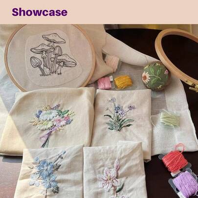 ملصقات تطريز بنمط فطر نباتي زهري لاصقة ذاتية اللصق قابلة للذوبان في الماء غير منسوجة للخياطة DIY