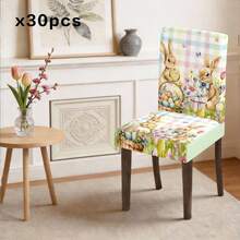 1/2/4/6/30pcs Easter Theme Dining Chair Covers, Cute Rabbit & Egg Pattern, Suitable For Dining Table, Dining Room Holiday Decor, Adding Warm Spring Atmosphere For Family Gathering Or Holiday Arrangement, Removable & Washable Chair Slipcovers - Multicolor - View 11