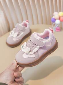 1 đôi giày thể thao cho bé gái với nơ và ren hoa dễ thương, giày sneaker nhẹ, phối màu mềm mại, giày tập đi cho trẻ nhỏ, phù hợp mọi mùa. - Hồng - Xem 2
