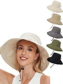 1顶女士遮阳帽，宽檐渔夫帽，防紫外线，带马尾辫孔设计，防水可折叠园艺渔夫帽 - 彩色 - 查看 12