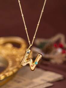1pc Stylish And Simple Women's Necklace With 26 Letter Pendant (A-Z Capital Letters). Suitable For Everyday Wear, Unisex, And As A Gift For Friends. - Multicolor - View 23