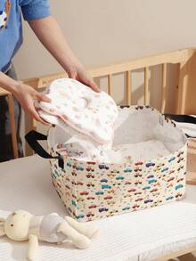 1pc Foldable Storage Basket With Car Print, Collapsible Laundry Hamper Bag With Wooden Handle, Home Bathroom Dirty Clothes Storage Bin - Multicolor - View 10