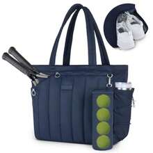 Quilted Tennis Tote Bag for Women Gym Duffle Bag with Shoe Compartment and Wet Pocket Fits 2-4 Rackets and 15.6" Laptop Overnight Weekend Sports Bag with Fence Hook - Rosa - Ver 2