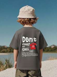Young Boy Casual Graphic Print Crew Neck Short Sleeve T-Shirt, Summer Top - Dark Grey - View 5
