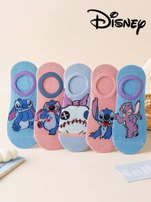 5 Pairs Disney Stitch & Mickey Mouse Printed Ankle Socks, Breathable & Comfortable Summer Invisible Socks, Novelty & Fashionable Women Socks - Multicolor - View 4