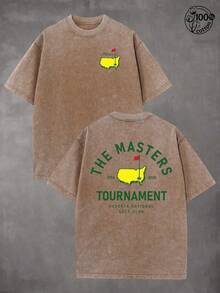 Retro Vintage Golf Masters Graphic T Shirts, (230g 100 Percent Cotton T-Shirt), Fashionable Vintage Washed Men's Cotton T-Shirt, A Perfect Surprise Gift For Family And Friends, Dropped Shoulder Design, Round Neck, Male And Female T-Shirt, Men's Summer T-Shirt, Holiday Gift, Ideal Present. - Màu Khaki - Xem 1