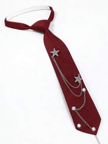 Women's Fashion Casual Star Metal Chain Tie, No Tie Required, Vacations, And Traveling - 酒紅色 - 查看 8