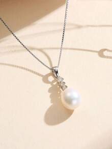 AETOLIA 1件S925镀银极简主义7-9毫米养殖珍珠吊坠项链，适合女性约会/婚礼佩戴 - 銀色 - 查看 8