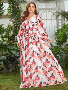 Faeriesty Elegantes A-Linien Maxikleid in Große Größen mit V-Ausschnitt und Langarm, geeignet für formelle Anlässe, Hochzeiten, Galas, Partys und Preisverleihungen - Weiss - Übersicht 5