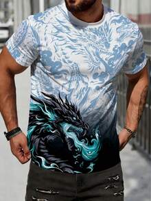 男士休闲渐变龙纹印花圆领短袖T恤，夏季 - 彩色 - 查看 4