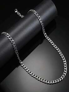 1 collar de cadena de metal simple para hombre adecuado para uso diario - Negro - Ver 7