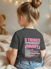 女童休闲印花圆领短袖T恤，夏季上衣 - 深灰色 - 查看 1