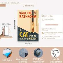 1pc Funny Cat Bathroom Wall Art Poster - "Welcome To The Bathroom, Cats Are Coming" Sign, Modern Minimalist Cat Themed Decor Suitable For Bathroom, Kids Room, Office - Unframed 12x18 Inches Or 16x24 Inches (30x46/40x61 Cm, 2D Flat, Perfect Fit) - Multicolor - View 11