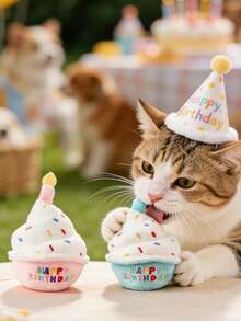 1pc Realistic Birthday Cake Toy With Sound, "HAPPY BIRTHDAY" Embroidery, Built-In BB Sound Maker, Heart Embroidery, 3D Birthday Candle, Birthday Party Photo Prop, Pet Interactive Toy, Suitable For Cats & Dogs, Birthday/Party Gift - Blue - View 3