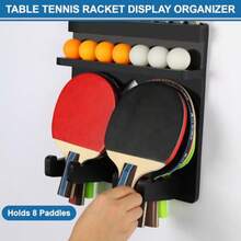 Ping Pong Paddle Holder Wall Mount Hold 8 Paddles Ping Pong Rack Dart Holder 2-in-1 100% Solid Wood Table Tennis Organizer Black - Negro - Ver 3