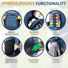 14-Way Golf Stand Bag Full Length Premium PU Leather Golf Bag with Plush Top Magnetic Pocket Dual Strap and Rain Cover for Men - Azul marino - Ver 7