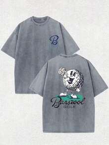 Retro Vintage Golf Graphic T Shirts, (230g 100 Percent Cotton T-Shirt), Fashionable Vintage Washed Men's Cotton T-Shirt, A Perfect Surprise Gift For Family And Friends, Dropped Shoulder Design, Round Neck, Male And Female T-Shirt, Men's Summer T-Shirt, Holiday Gift, Ideal Present. - 灰色 - 查看 1