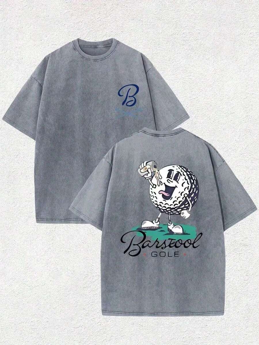 Retro Vintage Golf Graphic T Shirts, (230g 100 Percent Cotton T-Shirt), Fashionable Vintage Washed Men's Cotton T-Shirt, A Perfect Surprise Gift For Family And Friends, Dropped Shoulder Design, Round Neck, Male And Female T-Shirt, Men's Summer T-Shirt, Holiday Gift, Ideal Present. - 灰色 - 查看 1