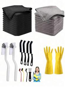 15pcs/16pcs/17pcs/20pcs Kitchen Cleaning Cloths, Other Cleaning Cloths, Soft Microfiber, Super Absorbent Dishcloths, Multi-Purpose Cleaning Rags, Double-Sided Cleaning Wipes, Kitchen Accessories, High Water Absorption, Suitable For Car Cleaning, Kitchen Degreasing, Dishwashing, Bathroom And Home Cleaning, Household Essential. Mother's Day Gift - Black - View 14