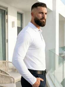 Men's Classic White Polo Shirt, Soft , Suitable For Office And Weekend Golf - White - View 2