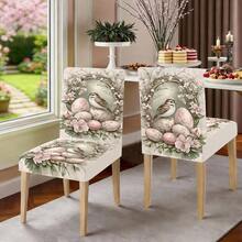 1/2/4/6/30pcs Dining Chair Covers, Spring Floral & Bird Egg Pattern Design, Elegant Rattan Flower Decor, Suitable For Festive Decoration, Enhancing Dining Ambiance, Fits Various Home Styles, Removable & Washable Chair Slipcovers - Multicolor - View 16