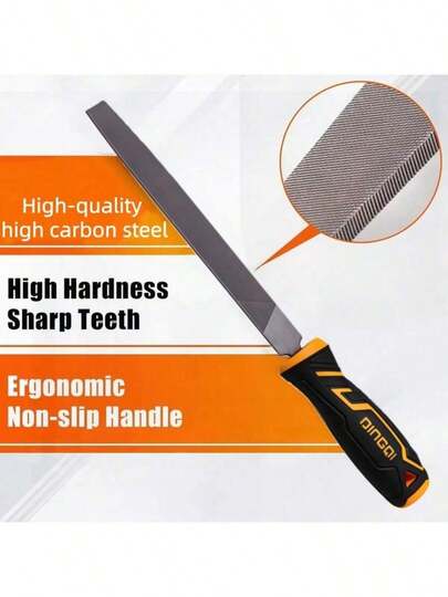 DINGQI 专业高碳钢锉刀，包括扁锉/圆锉/半圆锉，适用于金属、木材、凹面、凸面和平面，舒适防滑手柄，钢锉刀用于工具磨利和去毛刺。