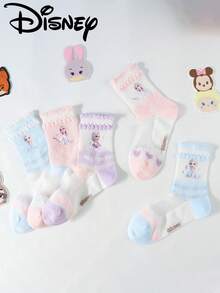 Disney 5双装迪士尼冰雪奇缘卡通儿童袜，男女童透气婴儿袜，适合学校/居家穿着，春夏皆宜 - 彩色 - 查看 4