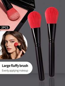 2pcs Soft Bristle Non-Shedding Makeup Brushes Set, Powder Blush Brush, Dense Face Makeup Brushes - Black - View 9