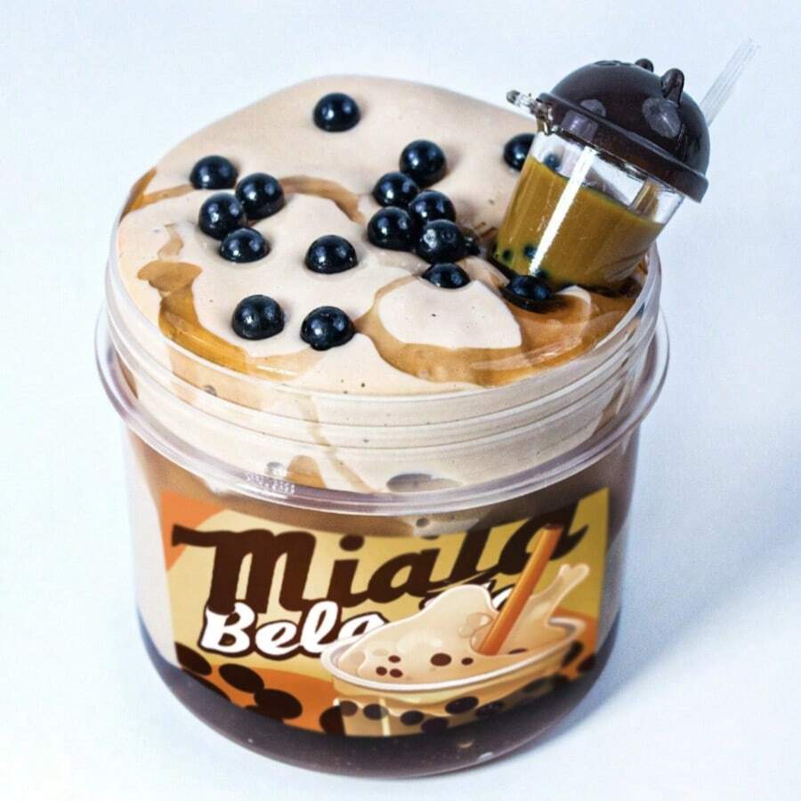 6盎司+1盎司浓稠泥浆，玩具食物模拟系列 - 珍珠奶茶，ASMR 泡泡泥，柔软减压玩具