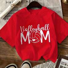 Volleyball MOM T - Shirt, Short Sleeve Black Casual T - Shirt With White Text & Volleyball Graphic (O As Volleyball With Heart) - Great For Volleyball Fans MomRelaxed Plus Size T-Shirt - Đỏ - Xem 2