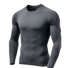 Men's Thermal UV Protection Shirt, Long Sleeve Base Layer Shirt - 灰色 - 查看 2